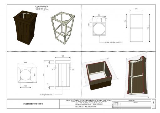 CHẬU HOA GỖ NHỰA 400x400x750